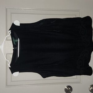 Ralph Lauren Black Velvet Scrolled Applique Sleeveless Peplum Top Sz 16
